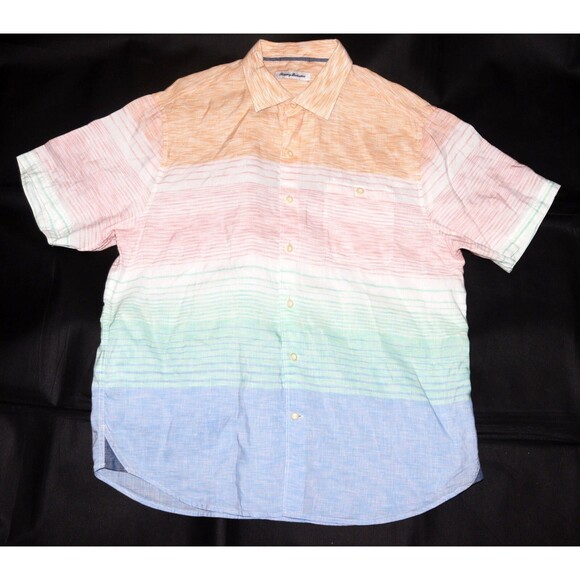 Tommy Bahama Sand Linen Easy Sunrise Men's Linen Blend Camp Button Front Shirt L